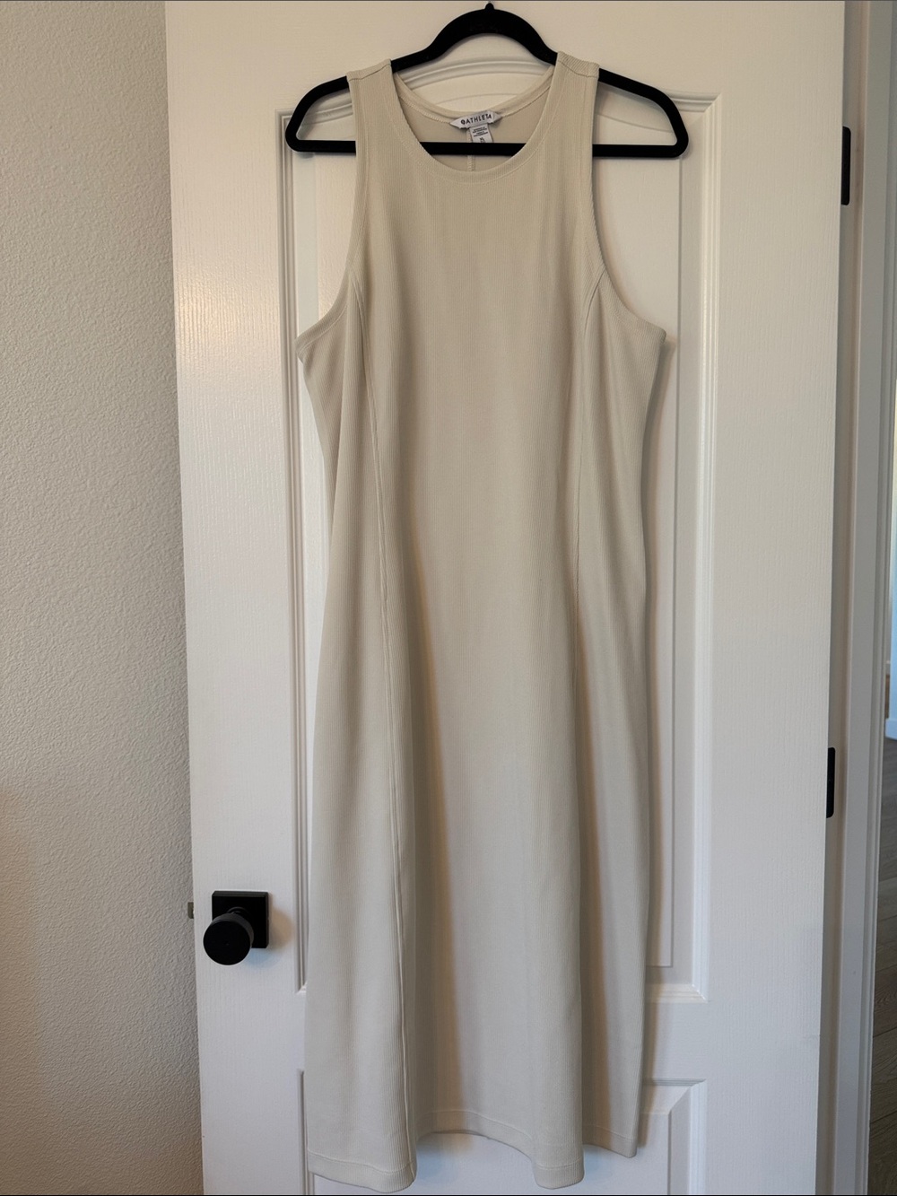 Athleta Seasoft Sleeveless Cream Ribbed Midi Tank Dress